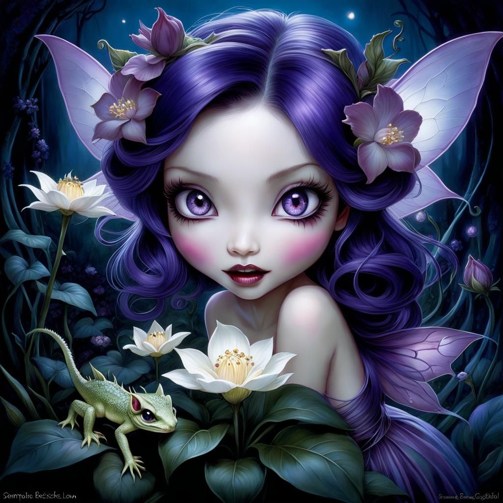 Chibi Evil Fairy in Night Garden