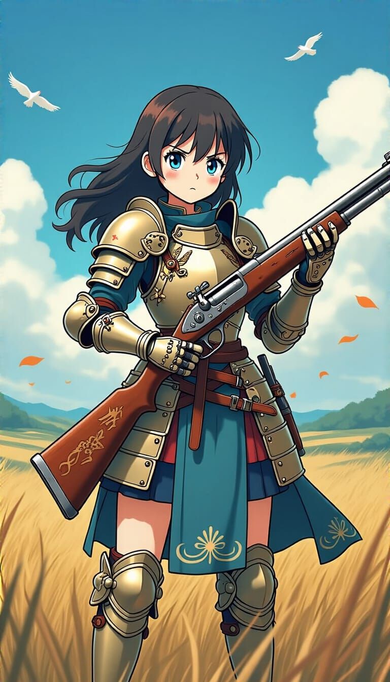 Knight Girl with Matchlock Musket in Anime Style