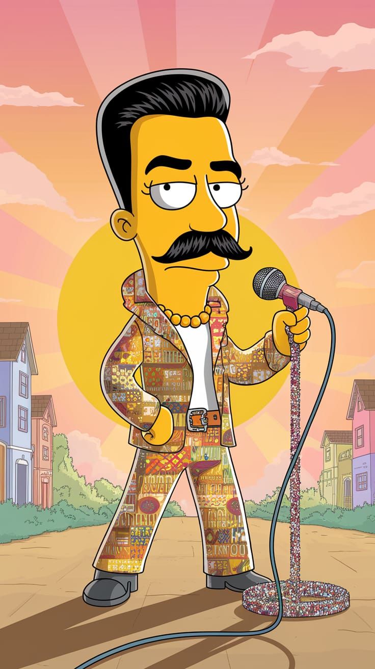 Freddie Mercury in Vibrant Cartoon Style