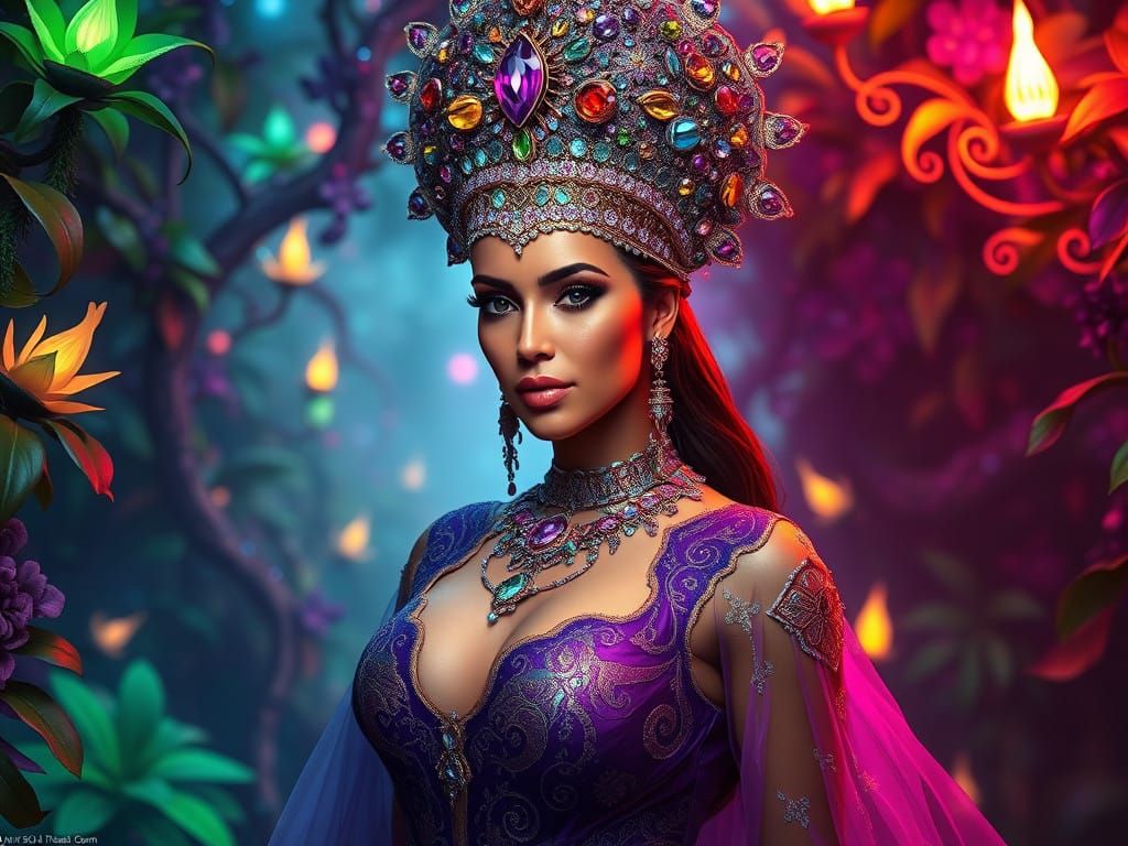 Mystical Kim Kardashian in Elaborate Headdress and Fantastic...