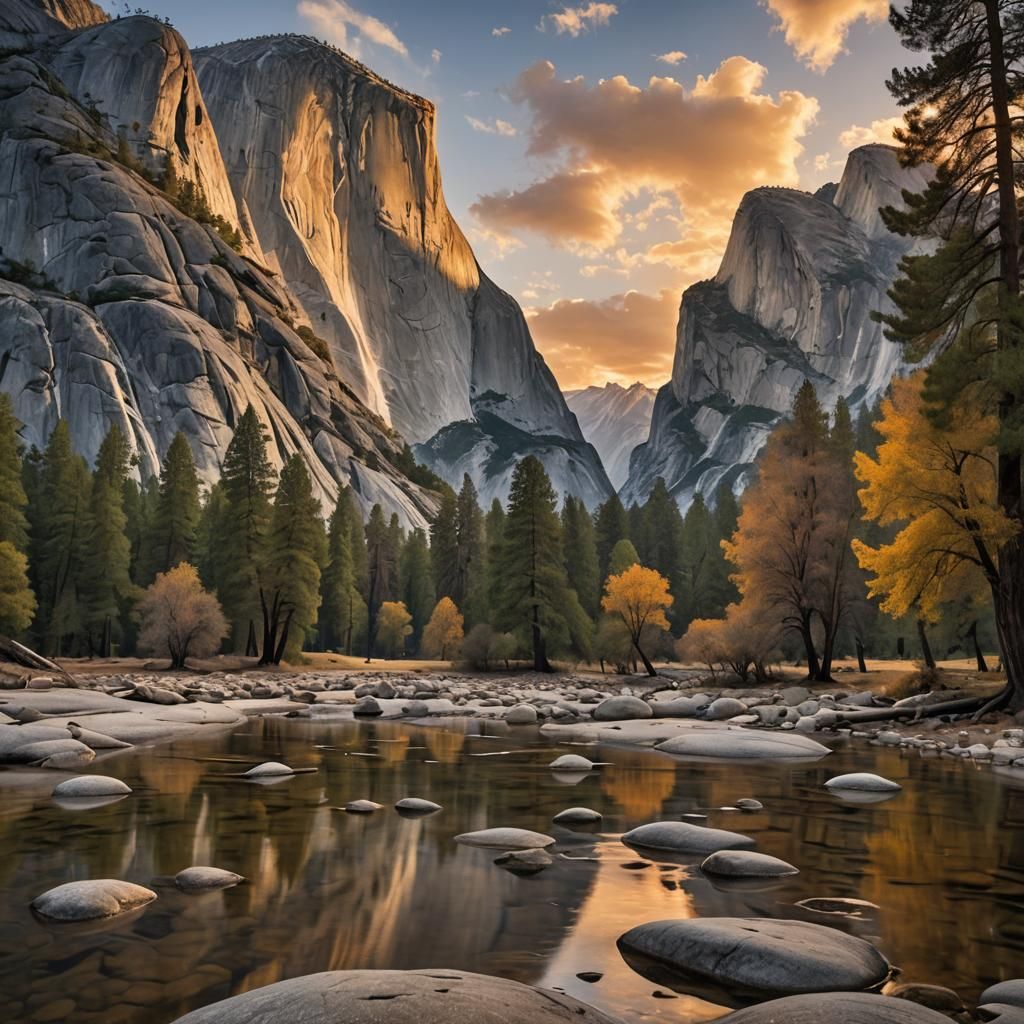 Yosemite Sunset: Half Dome Waterfall in Golden Light