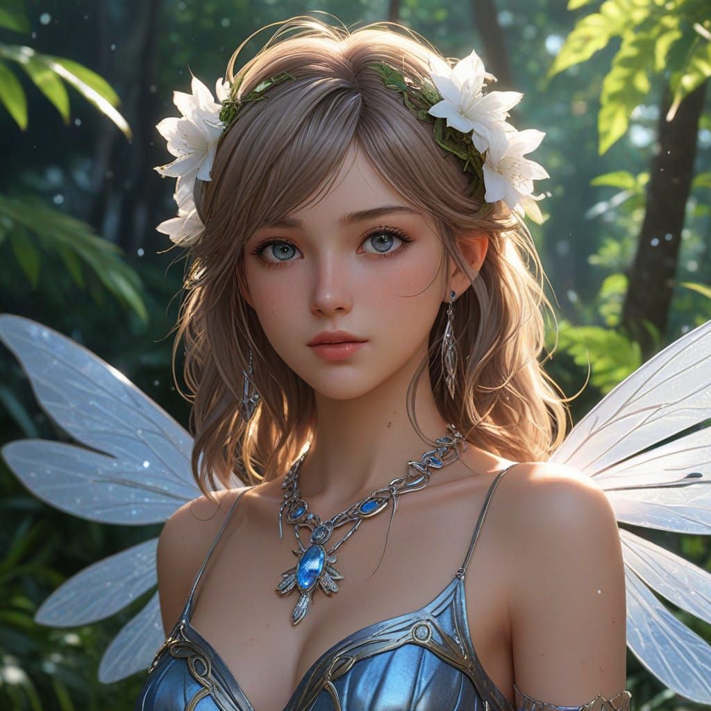 Glowing Fairy in Jungle Sunset