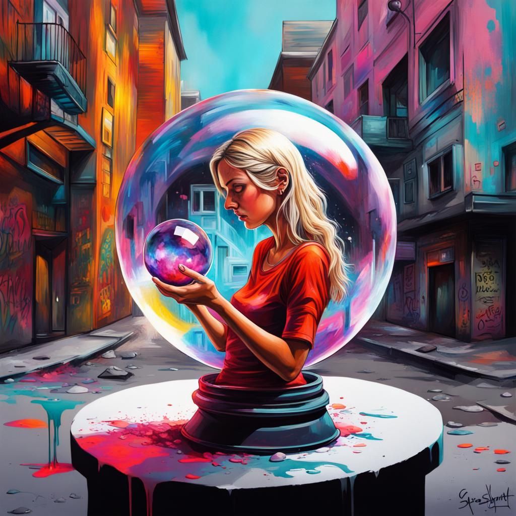 Woman Predicts the Future: Graffiti Art Style