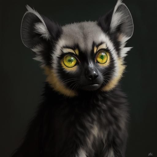A baby lemur with big green eyes