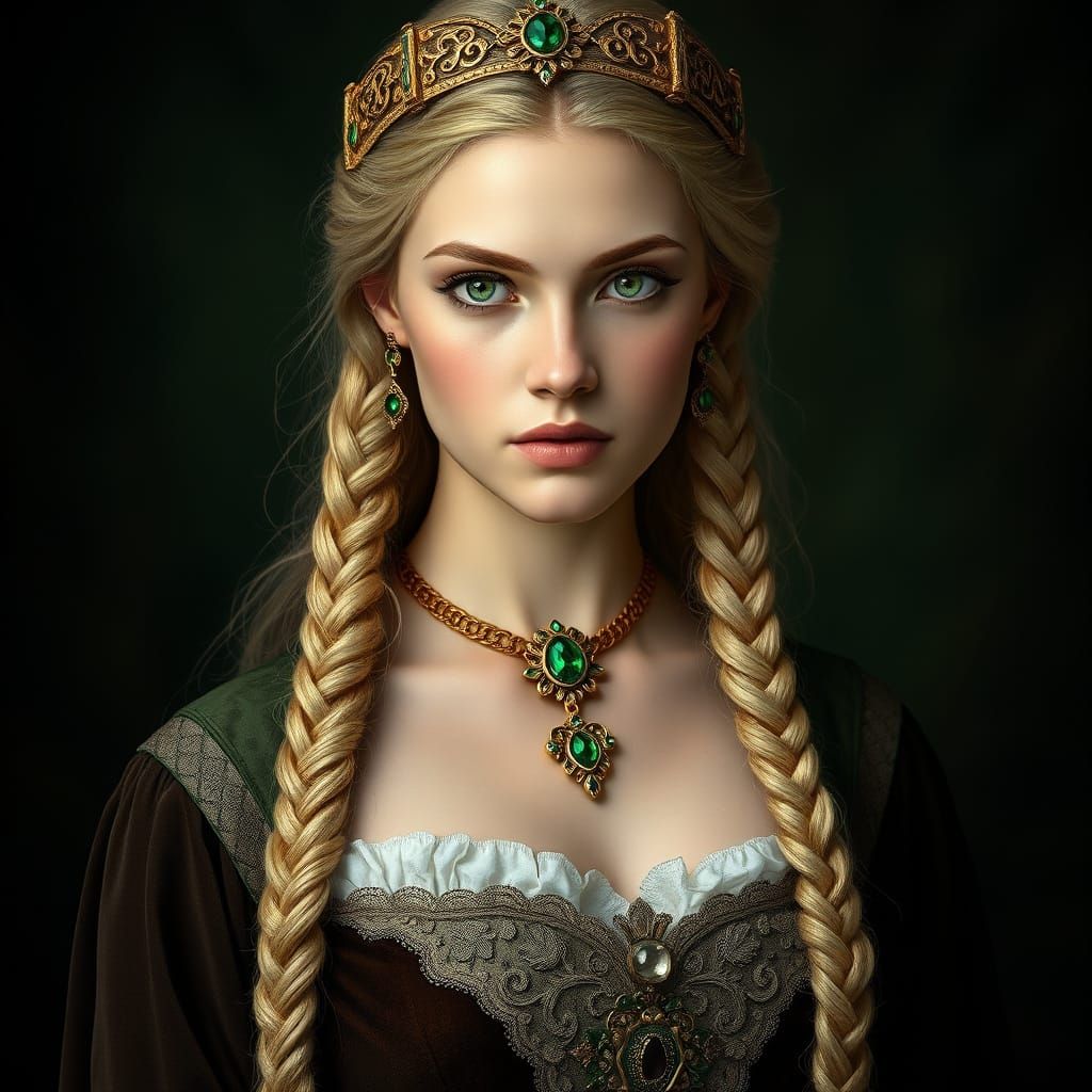 Elegant Medieval Beauty in Renaissance-Inspired Portrait