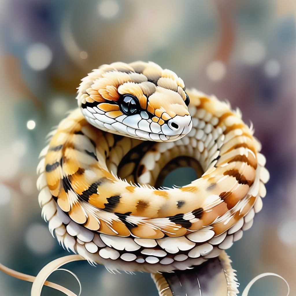 Adorable Furry Snake in Whimsical Watercolor Portrait