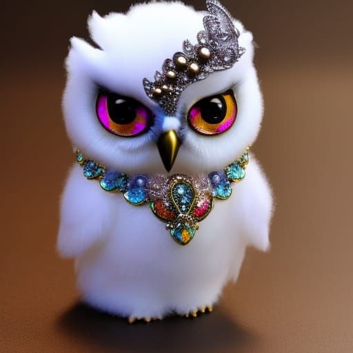Cute Chibi Owl Bobblehead with Pearlescent Filigree