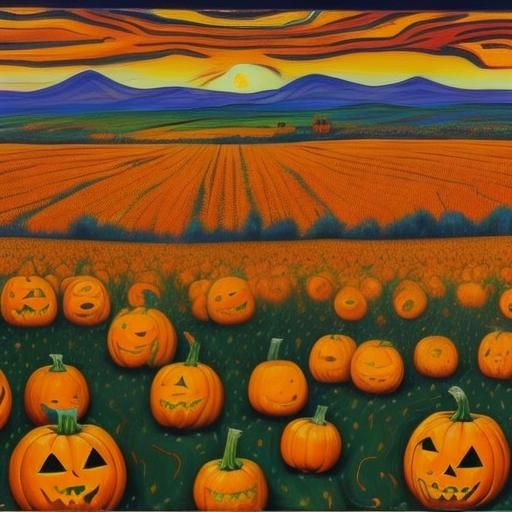 Pumpkin Field in Fall: Expressionist Oil Painting