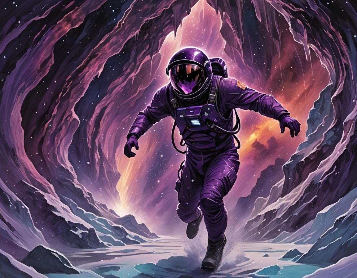 Interstellar Purple Spaceman running through an underground ...