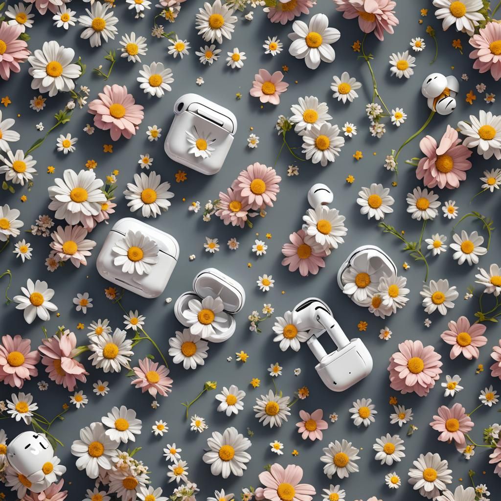 Air Pods Decorated with Flowers in 3D Style