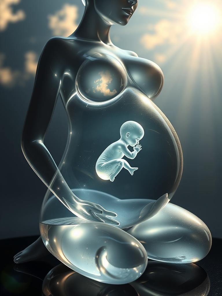 Glass Sculpture of Pregnant Woman with Floating Baby