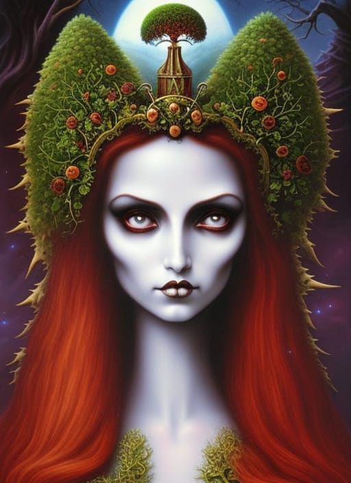 Surreal Vampire Tree with Skull: Digital Art Masterpiece