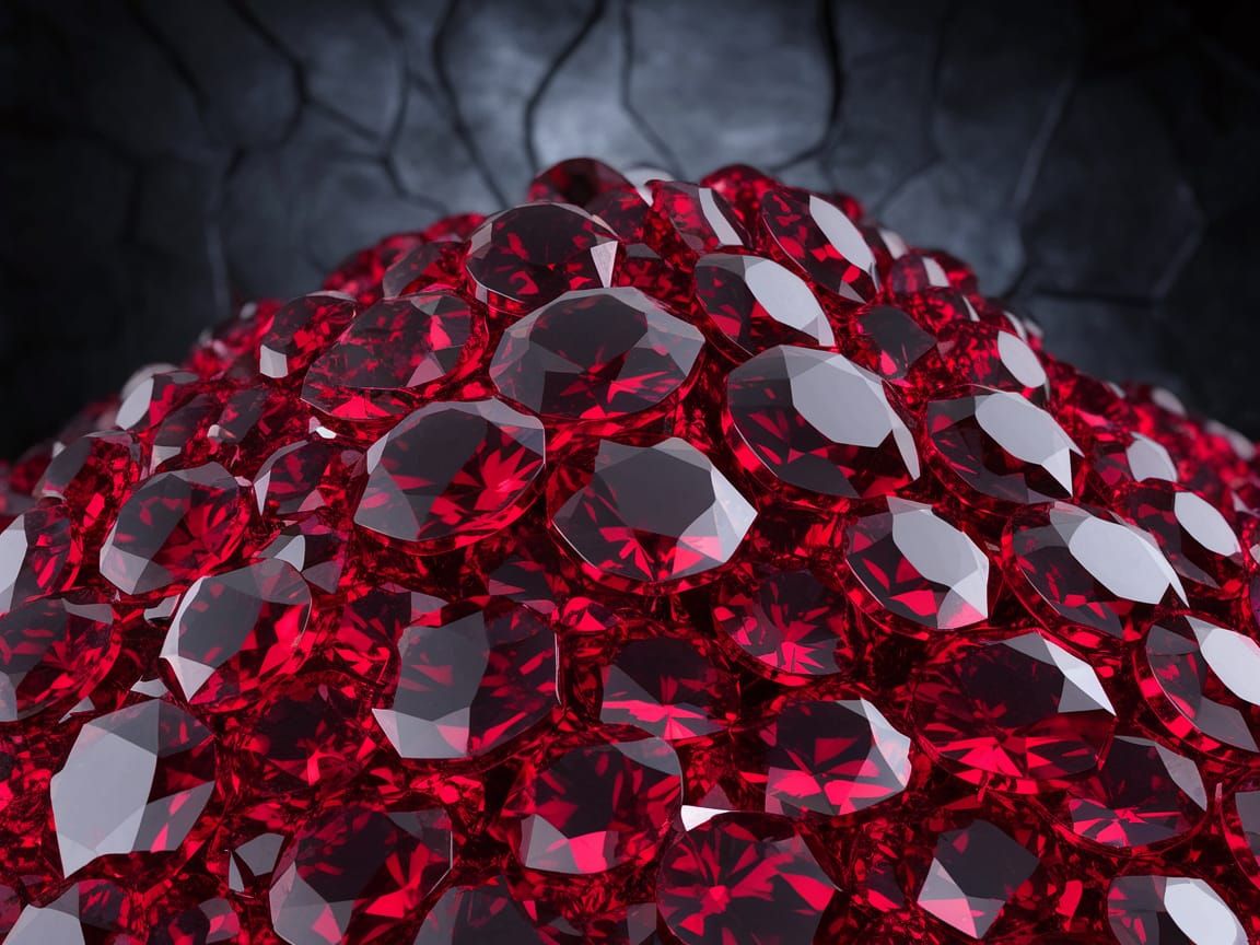 Deep Red Ruby Gemstones Shine on Dark Background