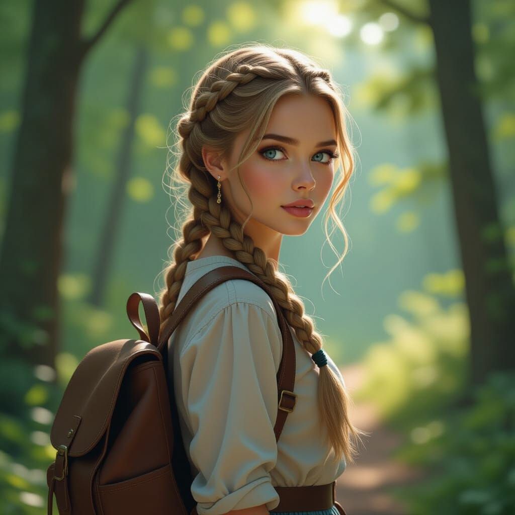 Girl with Braids in Forest: Fantasy Concept Art