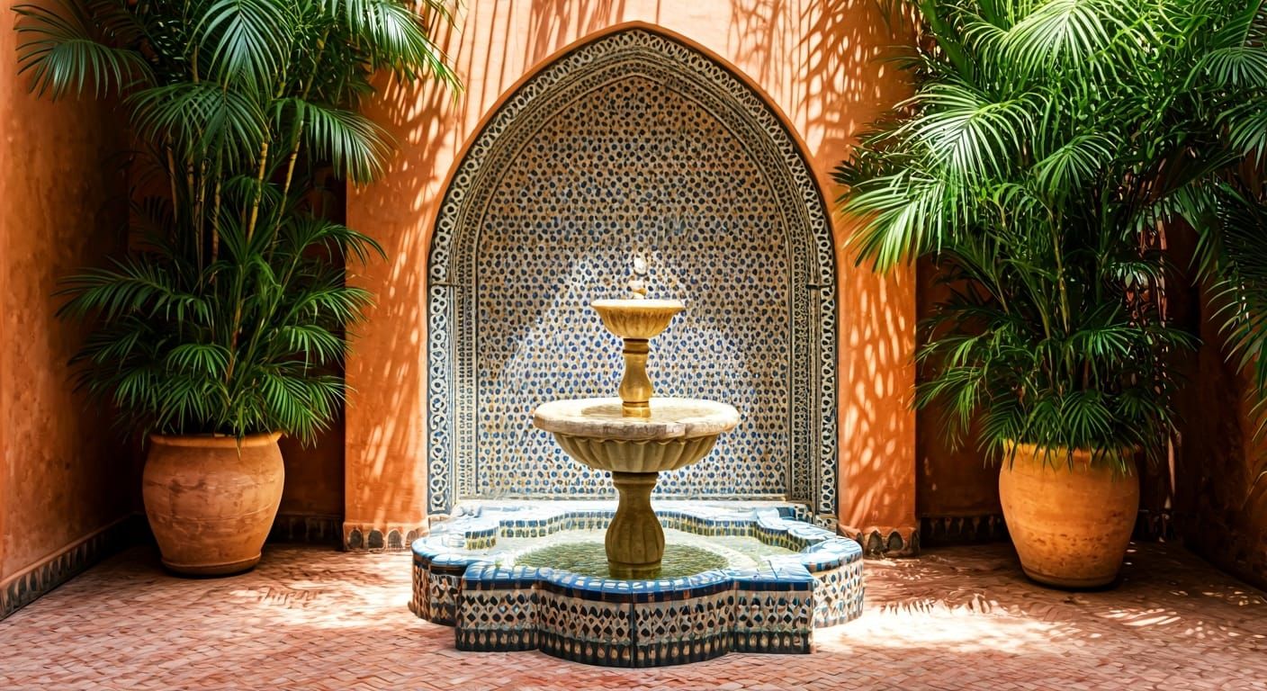 Marrakech Riad Fountain with Azulejo Tiles