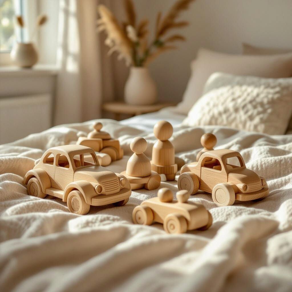 Scandinavian Wooden Toys in Sunlit Minimalist Room