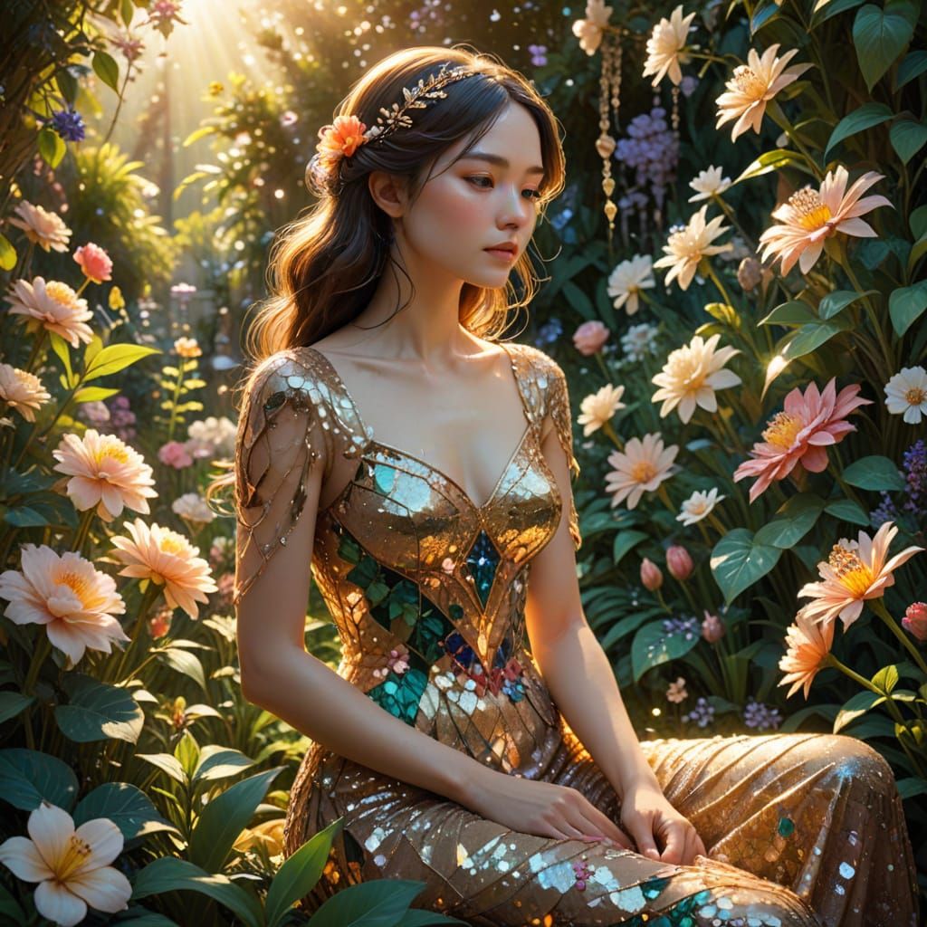 Whimsical Garden Scene in Low-Poly Digital Art