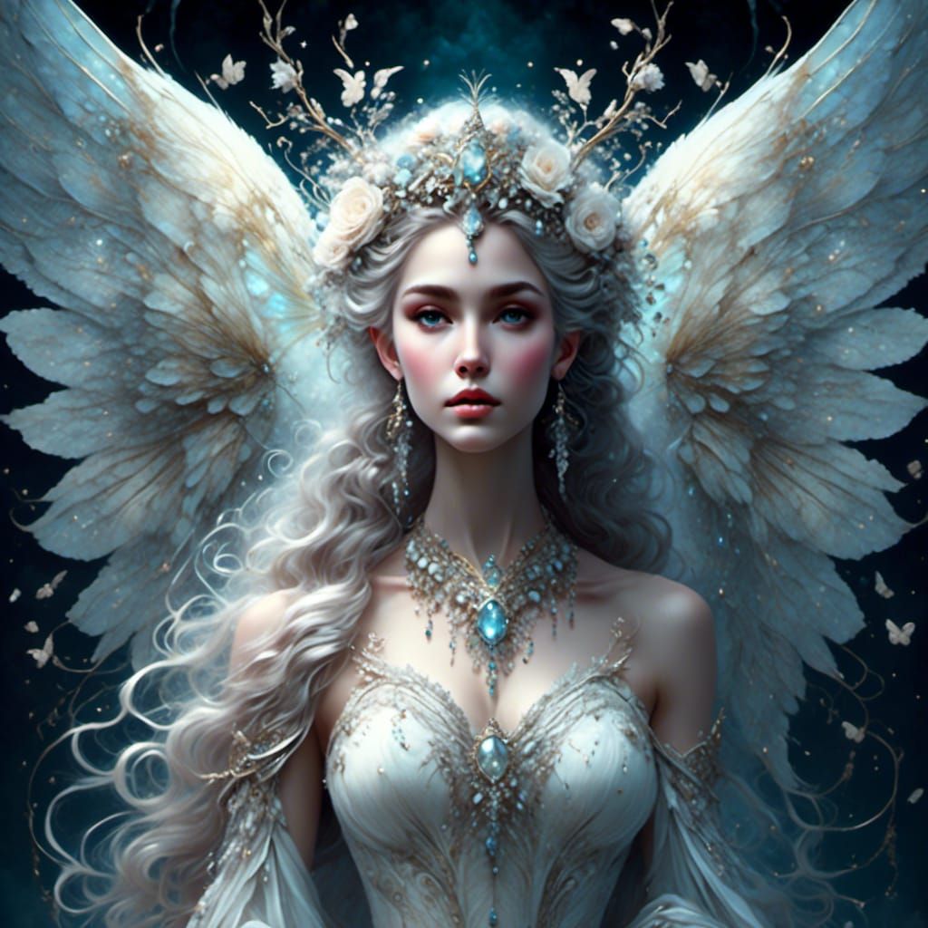 Beautiful Fairy Goddess with Butterfly Wings in HDR