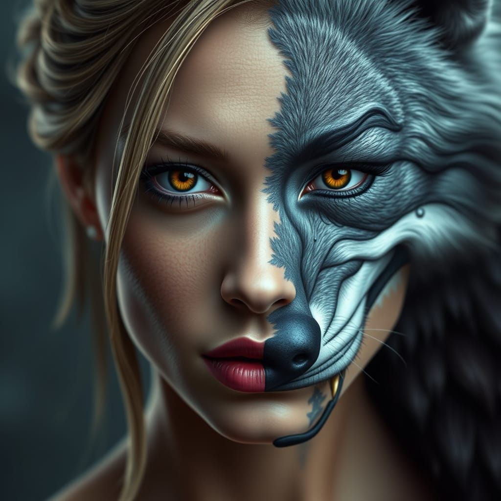 Enchanting Woman with Werewolf Transformation in Splendid Ma...