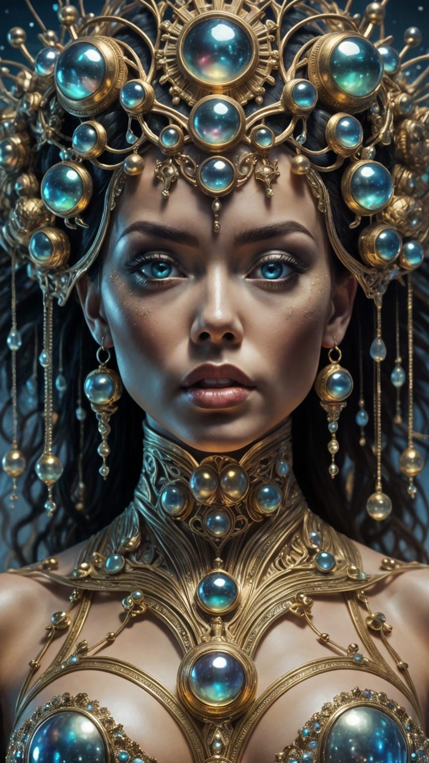 Goddess of Rainbow Orbs in Art Deco Style