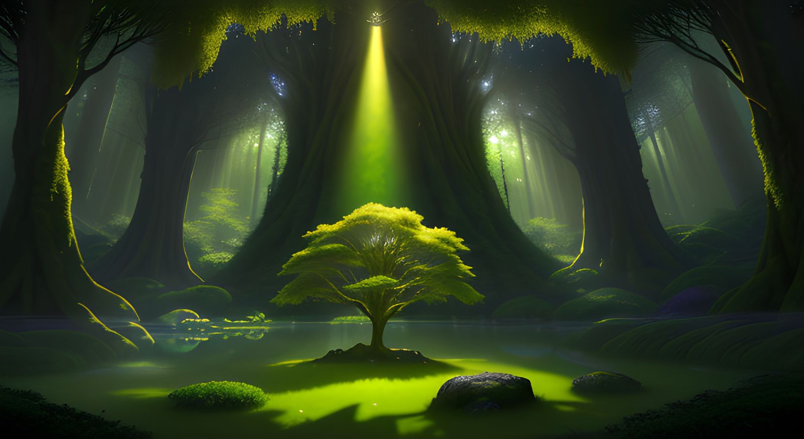 Emerald Grove of Nordthra: A Luminous Fantasy Scene