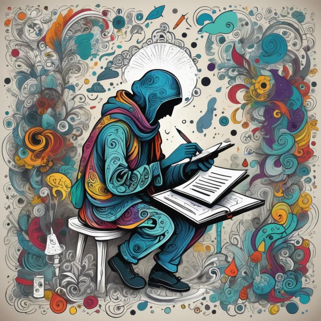 Doodle Art: Mysterious Figure Spreading Color and Life