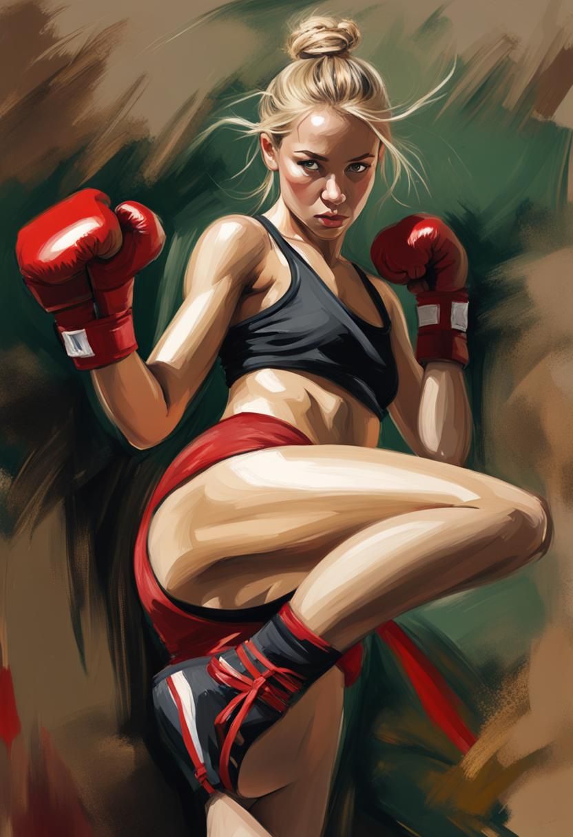Boxing Girl Portrait in Oil Sketch Style