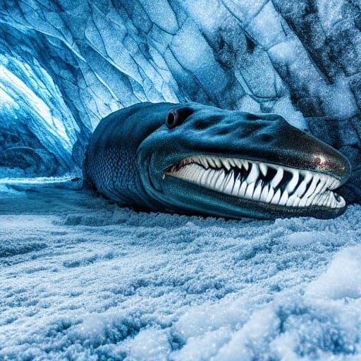 Frozen Terror: Moray Eel Trapped in Icy Reflection