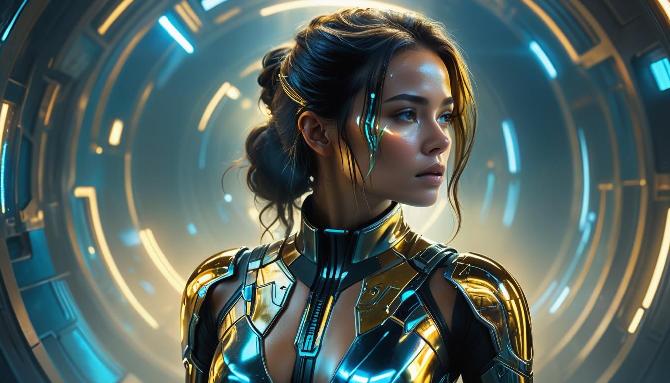 Sci-Fi Woman in Futuristic Chamber