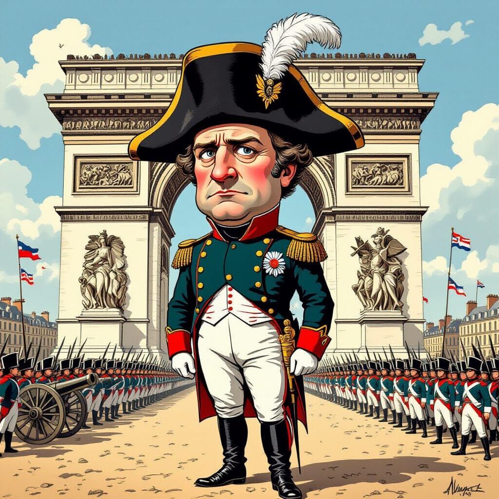 Humorous Caricature of Napoleon Bonaparte at War