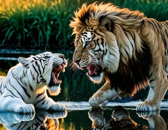 White tiger and hybrid lion - slight altercation - a family matter.