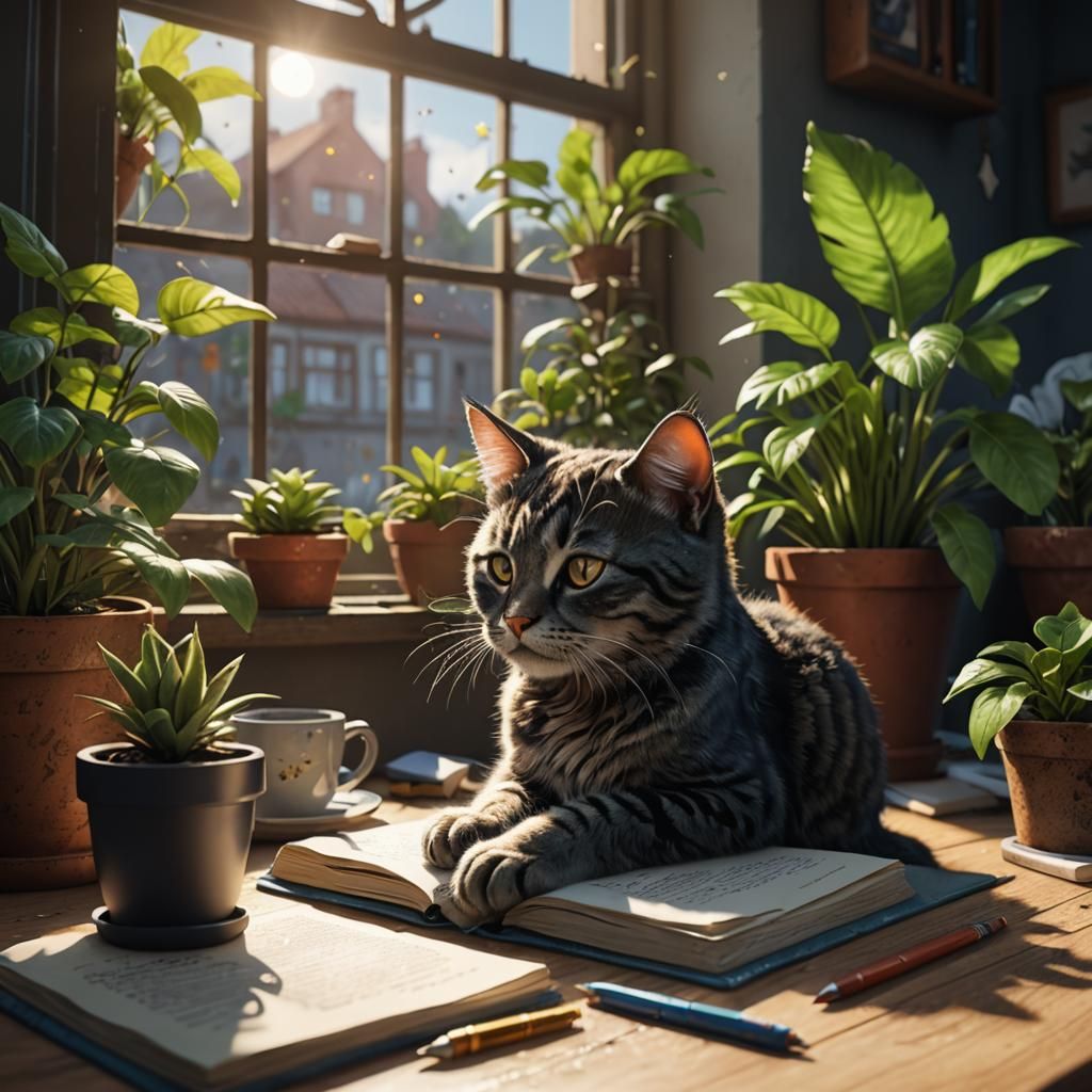 Cute Cat Sleeping in Sunlight: Matte Painting