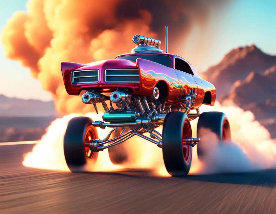 Robotic Hot Rod in Blazing Horizon: Cinematic Fantasy Art