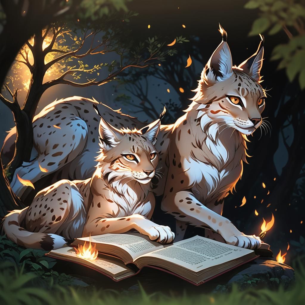 Anime Lynx Reading a Book of Romantic Scenes