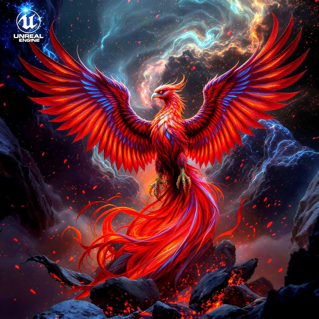 Majestic Phoenix Rises from Ashes in Nebula