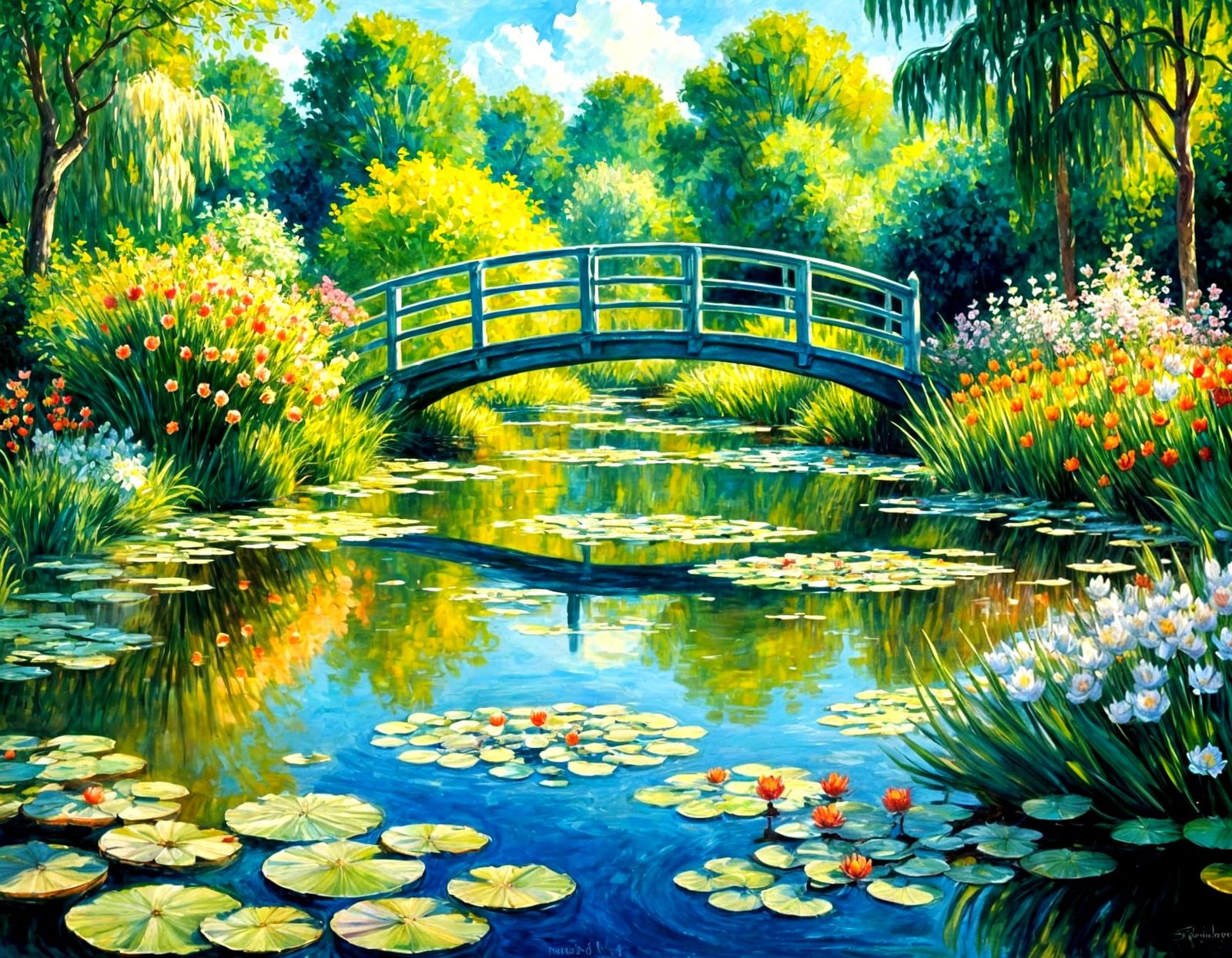 Impressionist Garden Scene in Vibrant Oil