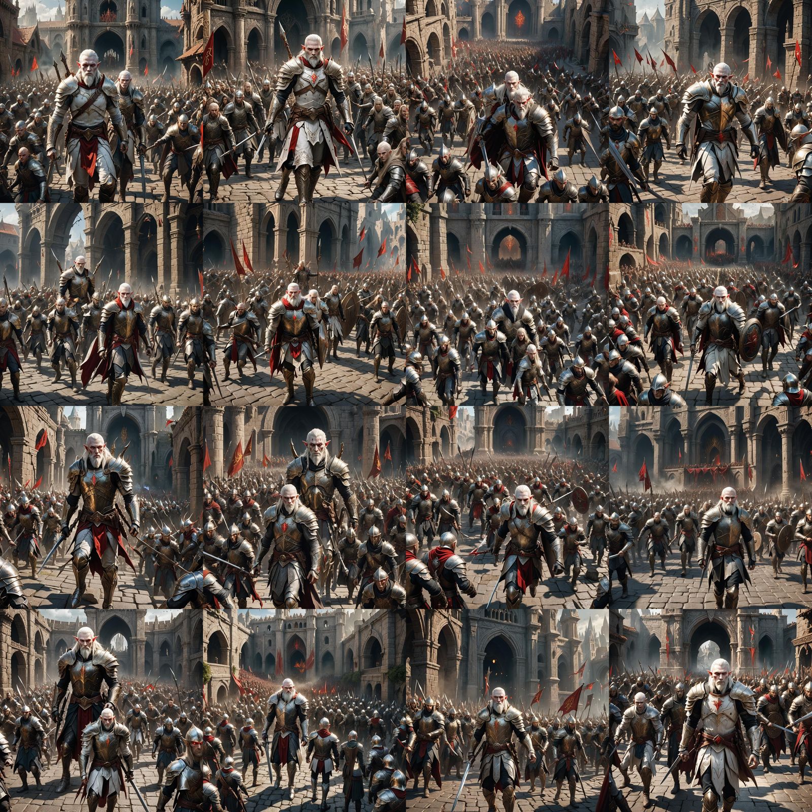 Albino Elf Paladin Leads Battle in Coliseum