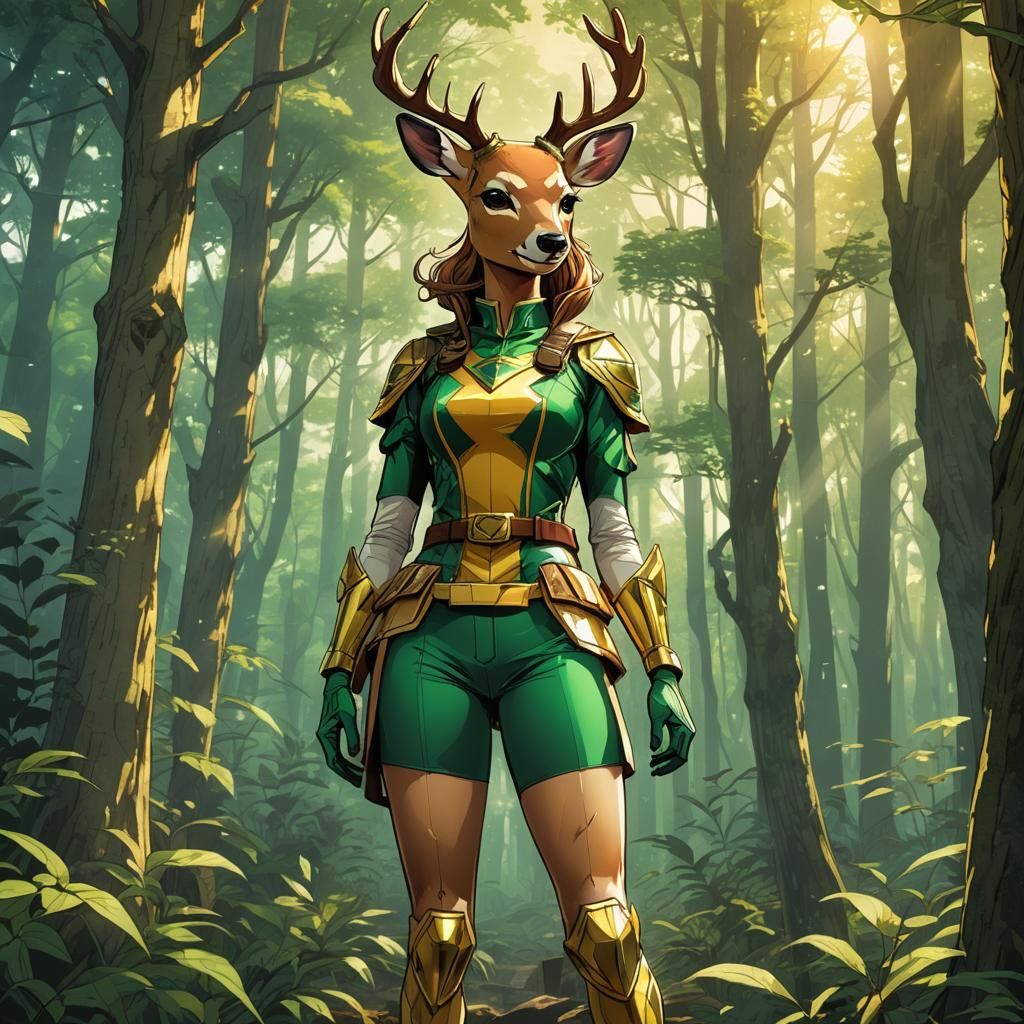 Anime Deer Ranger in Forest, Manga Style