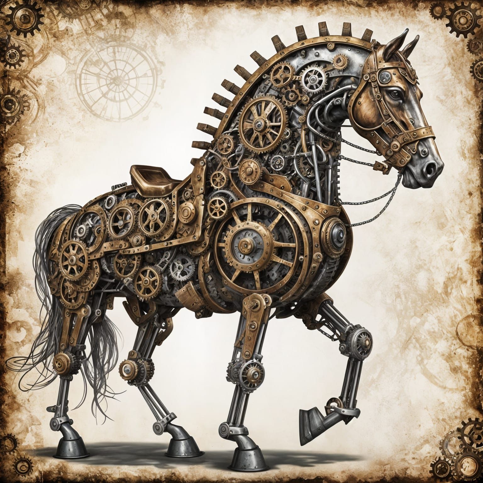 Steampunk Horse Made of Gears and Chrome