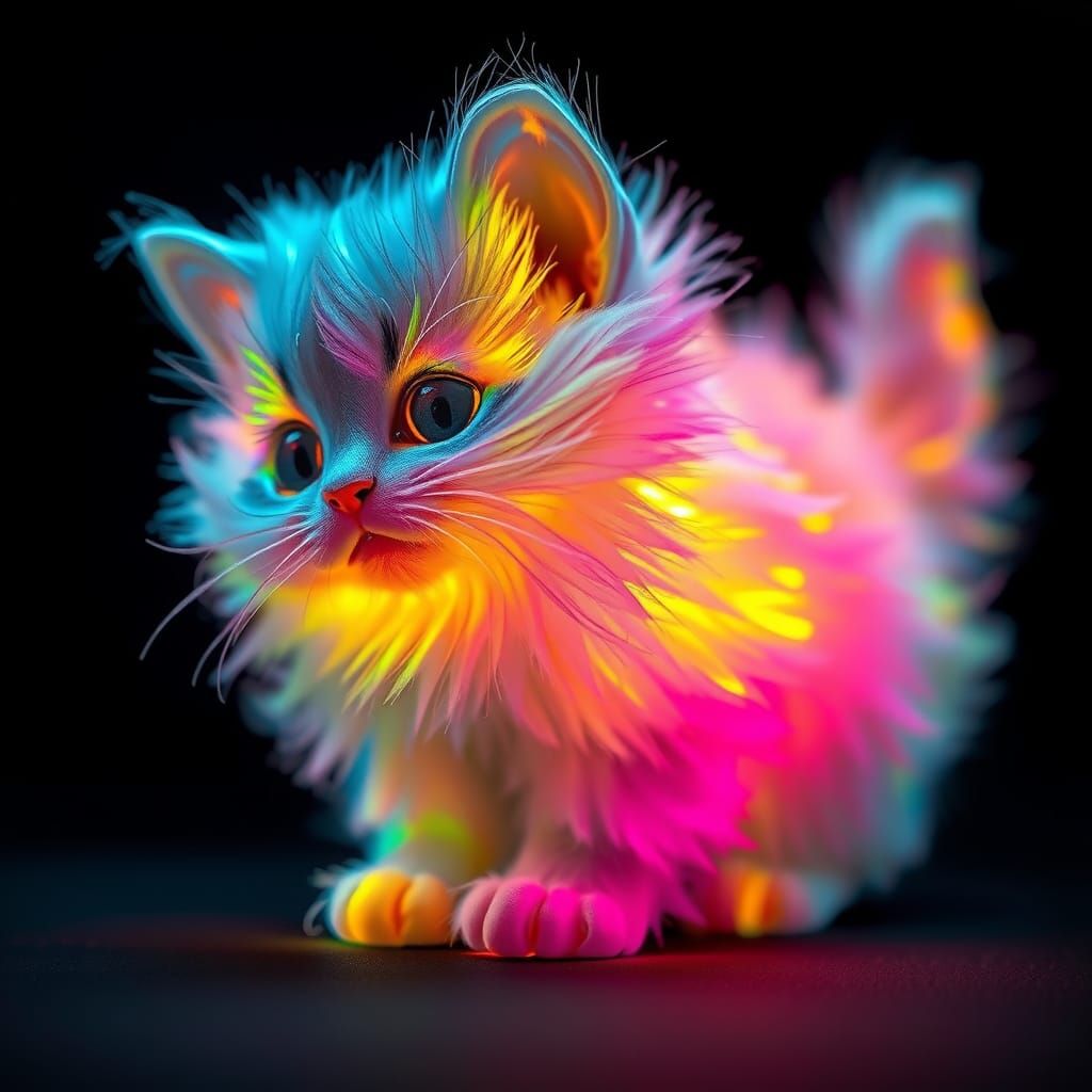 Iridescent Glass Kitten in Dreamlike Concept Art