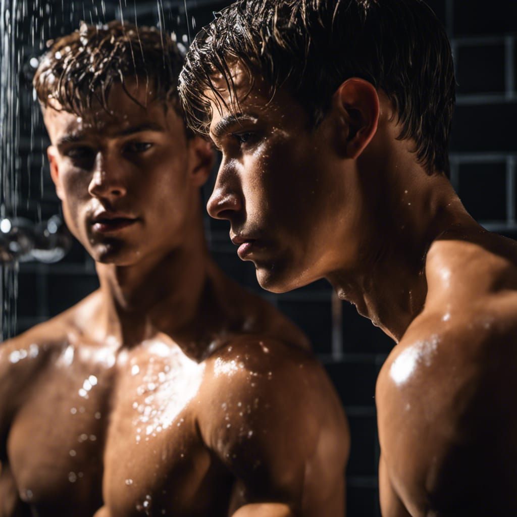 Hyperrealistic Shower Scene of Two Muscular Men