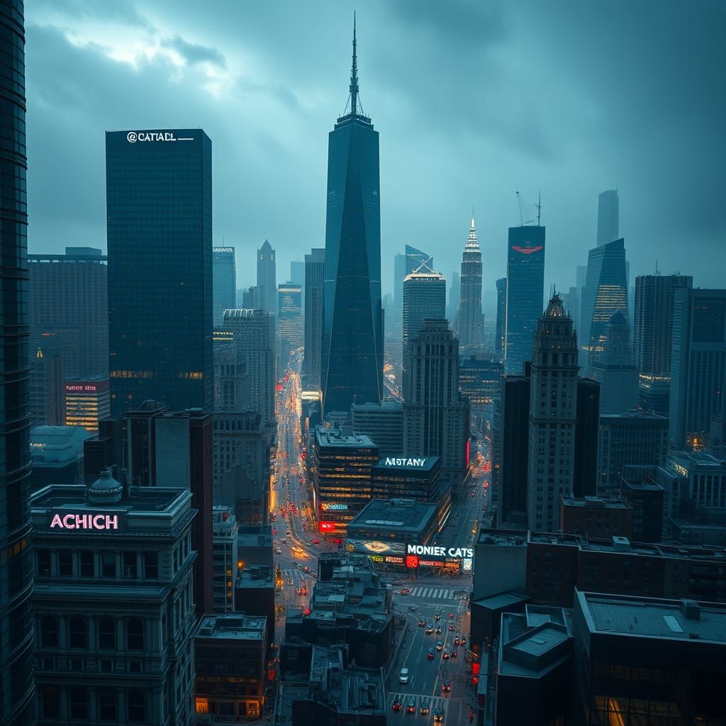 Hyperrealistic Cityscape with Skyscrapers in Cinematic Style