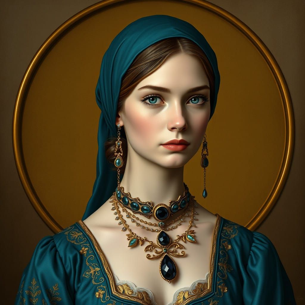 Elegant Young Woman in Baroque Portrait