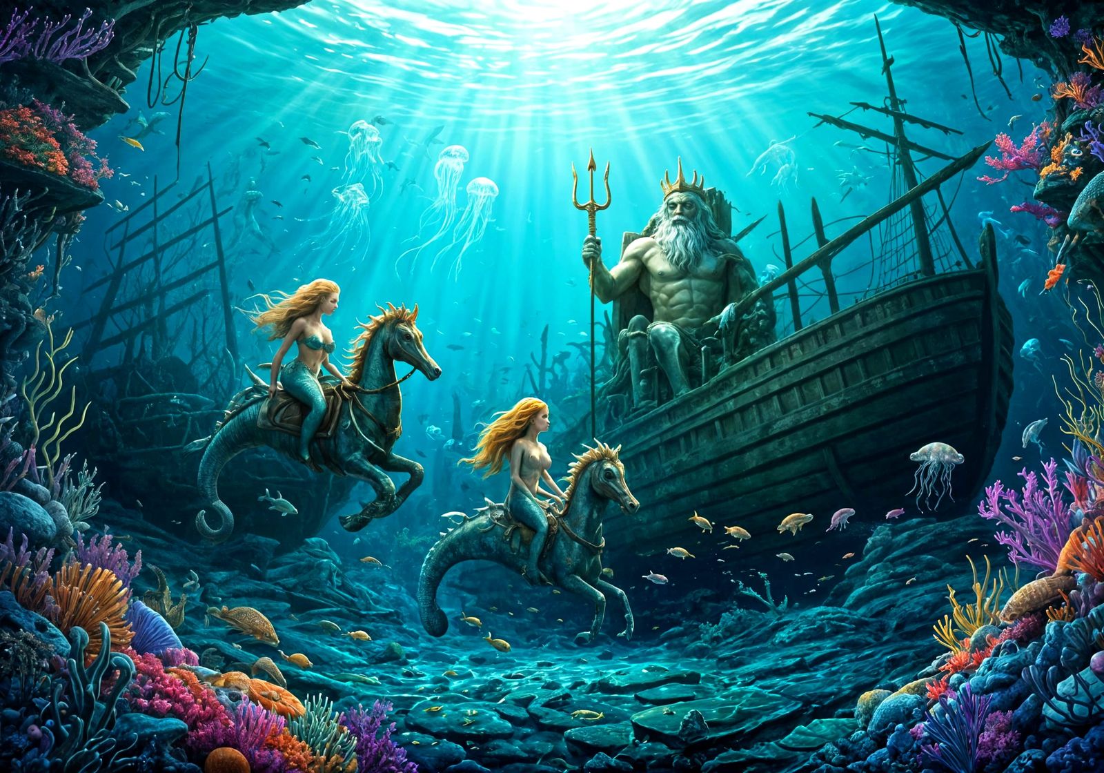 Mythical Mermaids in Thrilling Underwater Chase with Poseido...
