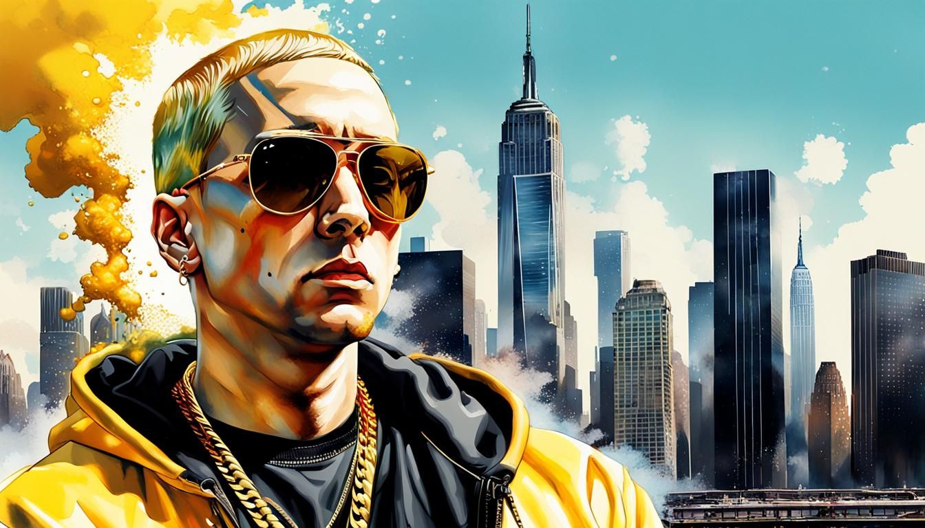 Eminem in Pop Art Style with NYC Skyline
