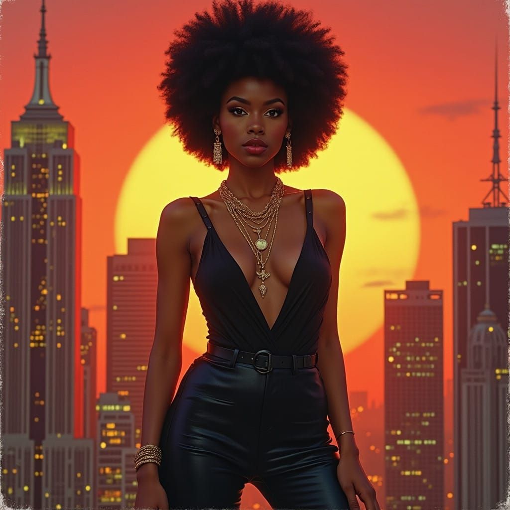 Vintage Hip Hop Icon Smizes in City Sunset Glow