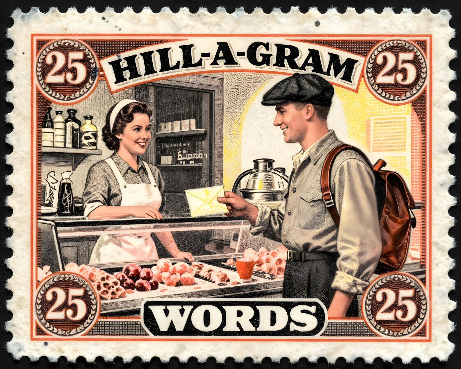 Vintage Postage Stamp: Butcher Shop Telegram Delivery