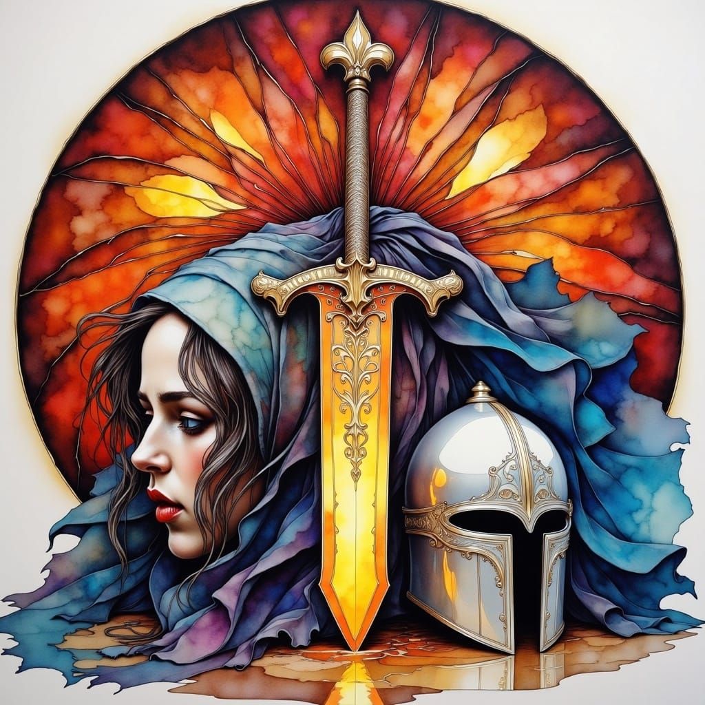 Joan of Arc's Glowing Sword in Neurographic Art