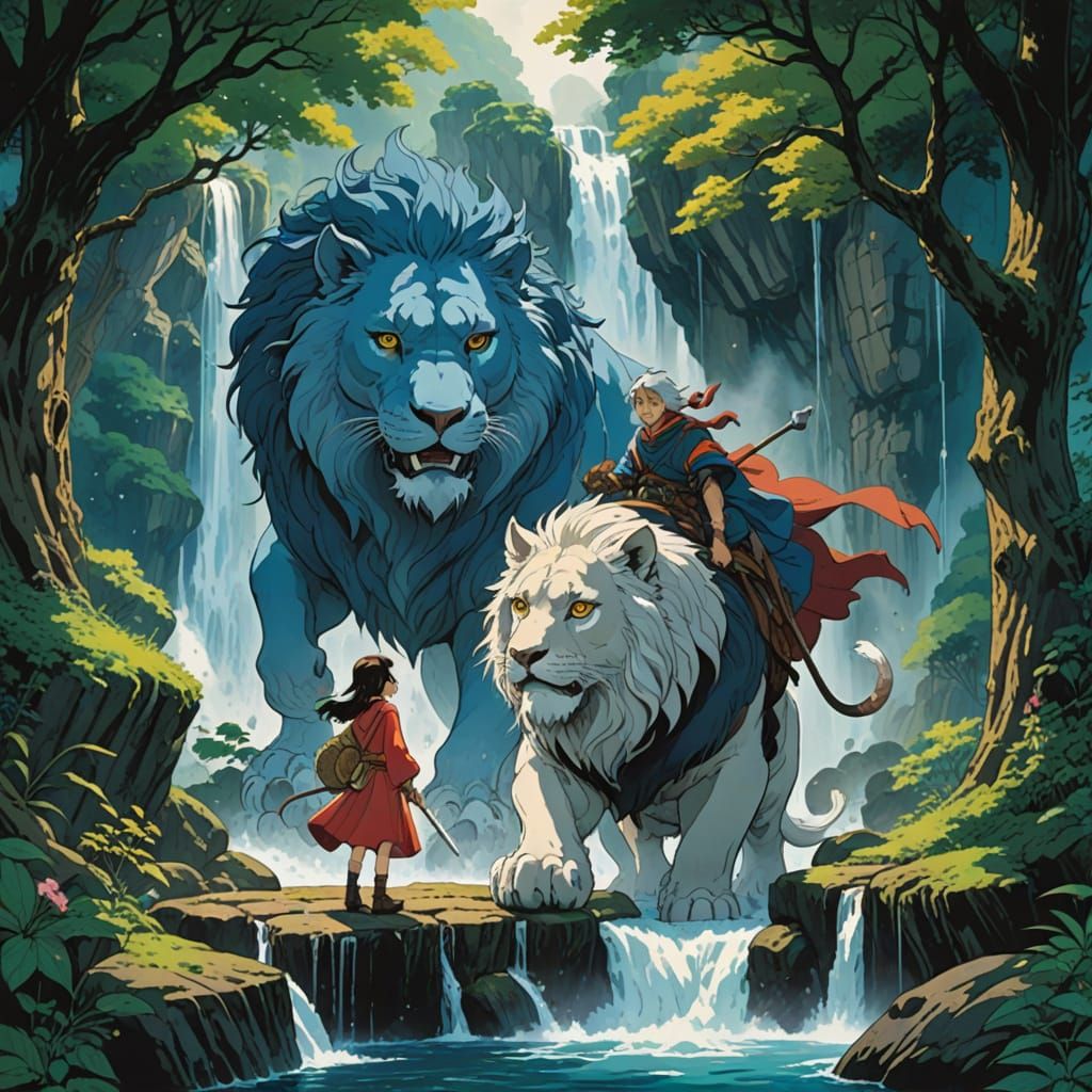 Knight on Winged Lion Explores Floating Islands in Anime Sty...