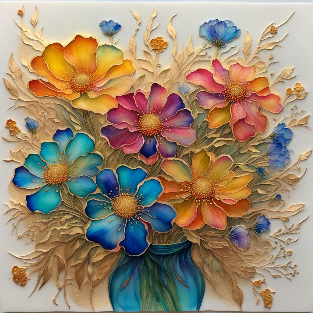 Bioluminescent Summer Flowers in Cloisonné Style